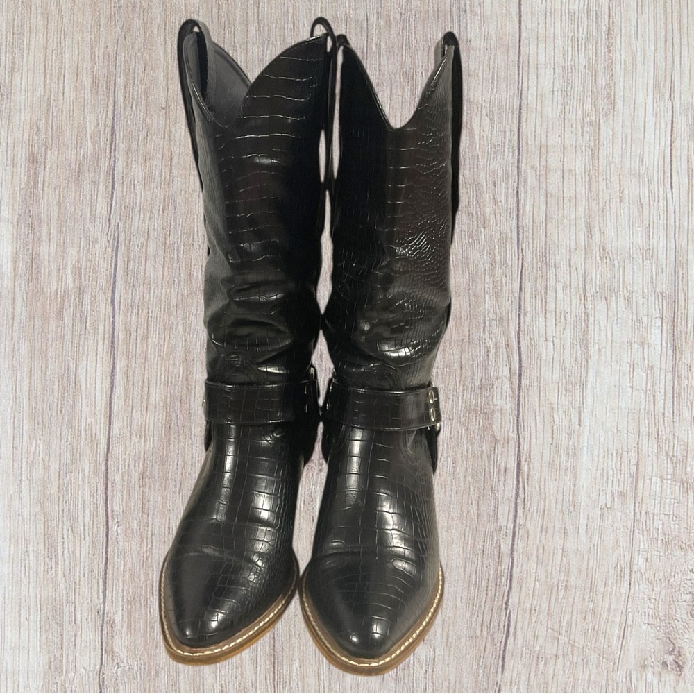ARIDERGIRL Black Faux Crocodile Pattern Women's Boots Size 7